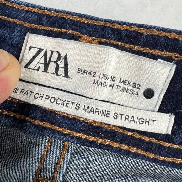 Zara Jean Women 31x27* Marine Straight High Rise Wide Leg Dark Blue Denim Tag 10 - Picture 9 of 16